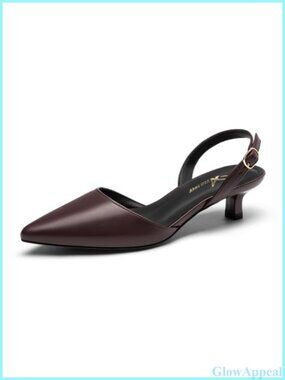 Women's Low Kitten Heels Slingback Pumps Pointed Toe Buckle Strap